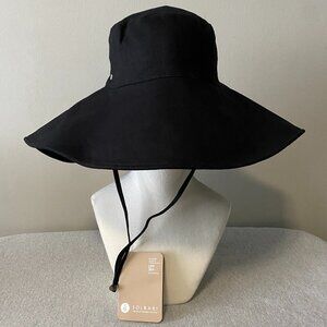 NWT Solbari Ultra Wide Cotton Linen Hat UPF 50+ Black Small/Medium